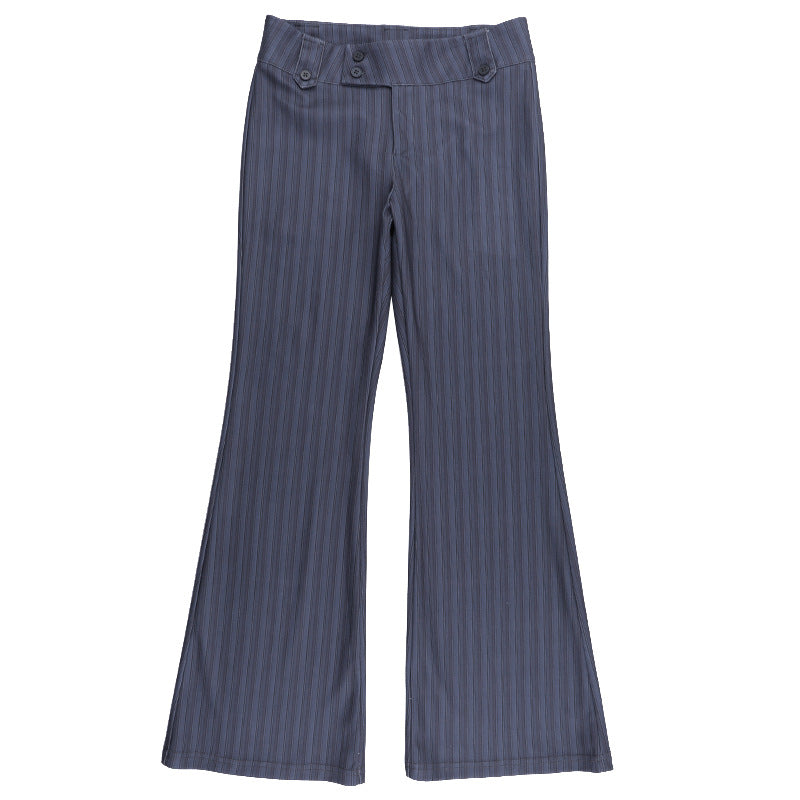 Retro-style vertical striped color-blocked flared pants, sexy, simple, casual, slim-fitting trousers