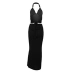 Elegant metallic halter neck skirt set