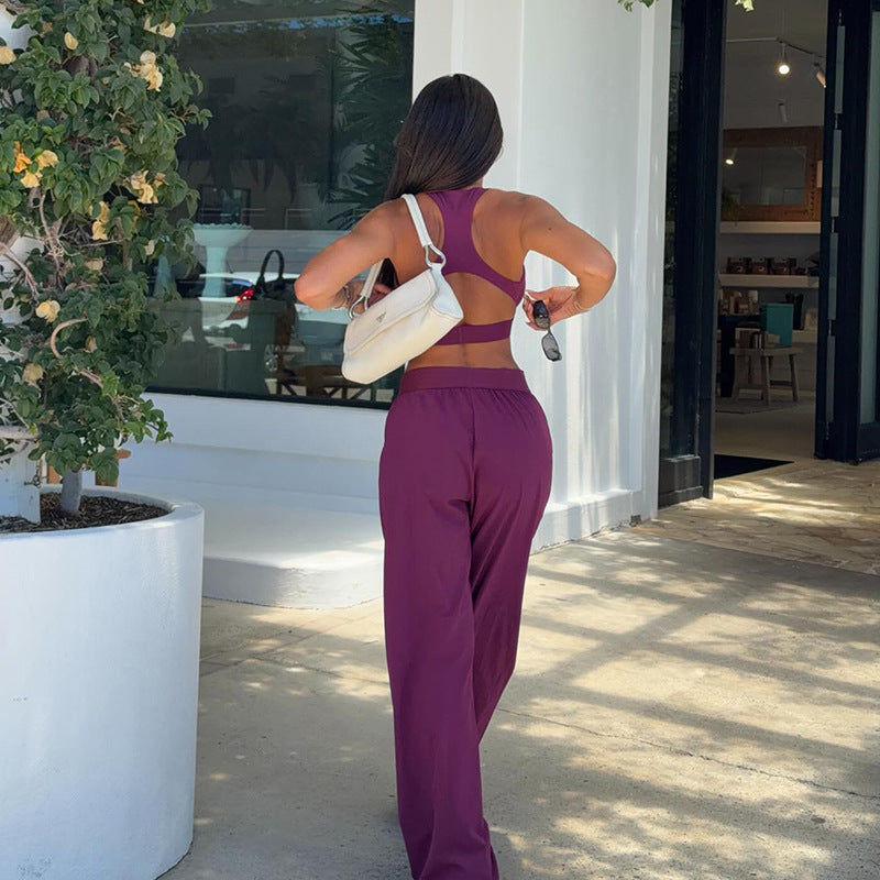 Stylish backless sexy summer new casual vest top and trousers set