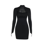 Elegant and sexy fitted long-sleeved dress with cutouts and tie-up details