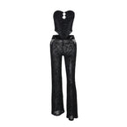 Flocked, tie-waist, strapless top and trousers two-piece set