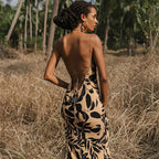 Sexy floral print backless halter dress
