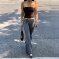 Retro-style vertical striped color-blocked flared pants, sexy, simple, casual, slim-fitting trousers