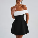 Elegant, Slim-fitting Off-the-shoulder Color-blocked Dress