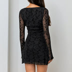 Sweetheart neckline sheer dress with long sleeves and a sexy bodycon skirt
