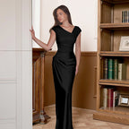 Sexy, form-fitting evening gown, bodycon maxi dress, satin patchwork elegant dress