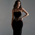Sexy Lace and Velvet Patchwork Slit Backless Dress