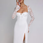 Sexy Lace-Trimmed Long Dress, Slim Fit with Slit
