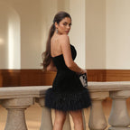 Strapless Sexy Elegant Mini Dress with Furry Hem