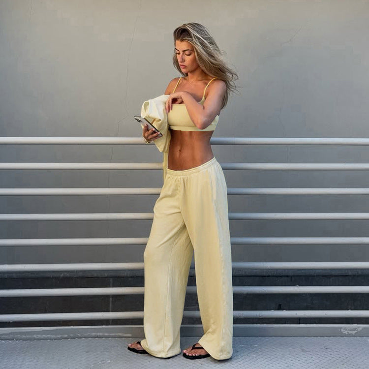 Strappy wide-leg pants suit, street style trouser suit