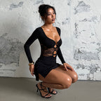 Sexy Lace-Trimmed Long-Sleeved Dress for Hot Girls