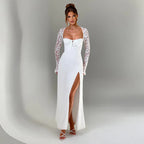 Sexy Lace-Trimmed Long Dress, Slim Fit with Slit