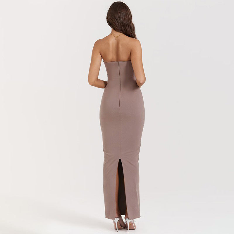 Stylish long dress, elegant and sexy knitted strapless fitted dress