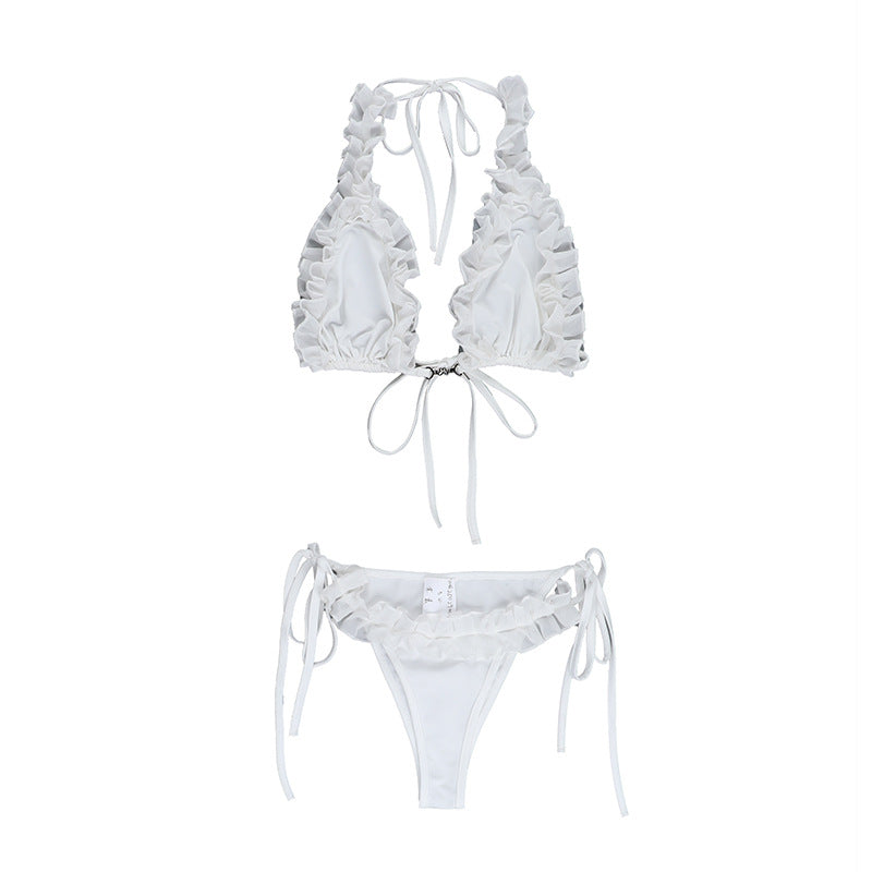Midriff-baring strapless lace hot spring beach two-piece bikini set