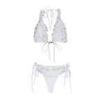 Midriff-baring strapless lace hot spring beach two-piece bikini set