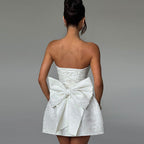 Elegant and sexy jacquard strapless mini dress with bow
