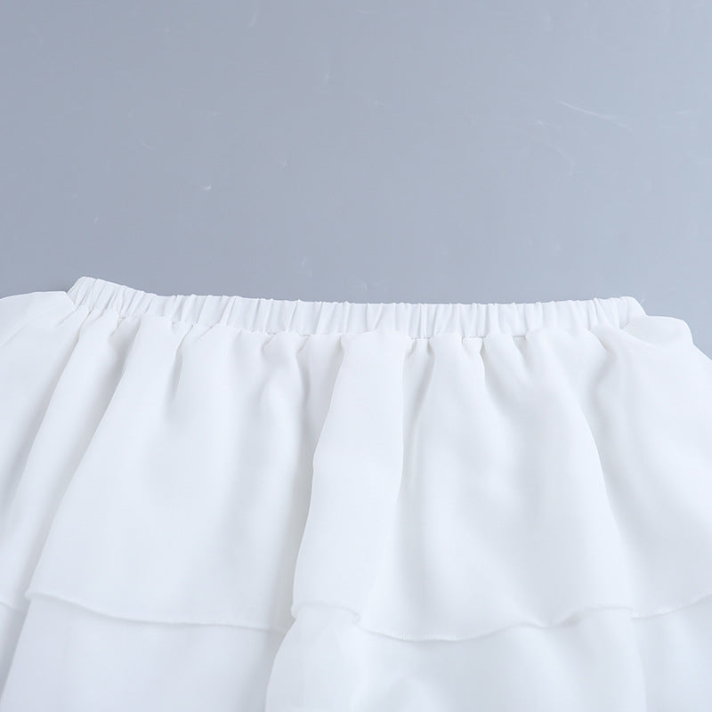 Chiffon ruffled irregular hem midi skirt