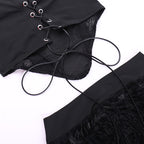 Flocked, tie-waist, strapless top and trousers two-piece set