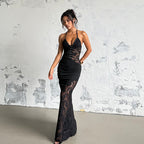 Fashionable Long Dress, Elegant and Slim Fit Sexy Lace Suspender Dress