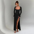 Sexy Lace-Trimmed Long Dress, Slim Fit with Slit