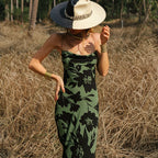 Sexy floral print backless halter dress