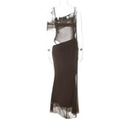 Elegant and sexy off-shoulder mesh see-through long dress for women