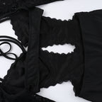 Fitted lace long-sleeved jumpsuit shorts