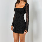 Sweetheart neckline sheer dress with long sleeves and a sexy bodycon skirt