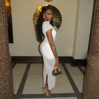 New summer sexy hot girl semi-sheer patchwork slim short-sleeved bodycon dress
