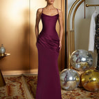 Sexy slip dress, full-coverage satin evening gown/banquet dress