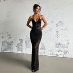 Fashionable Long Dress, Elegant and Slim Fit Sexy Lace Suspender Dress