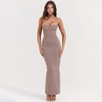 Stylish long dress, elegant and sexy knitted strapless fitted dress