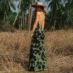 Sexy floral print backless halter dress