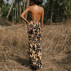 Sexy floral print backless halter dress