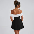 Elegant, Slim-fitting Off-the-shoulder Color-blocked Dress