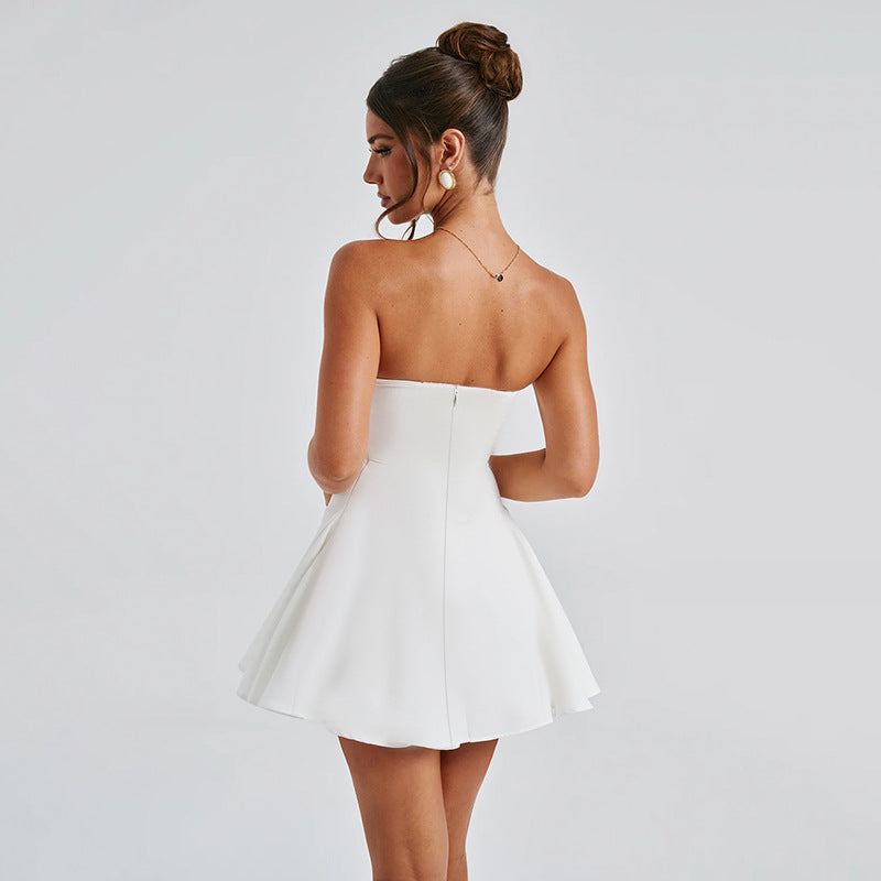 Elegant and Sexy Slim-Fit Strapless Mini Dress with Bow