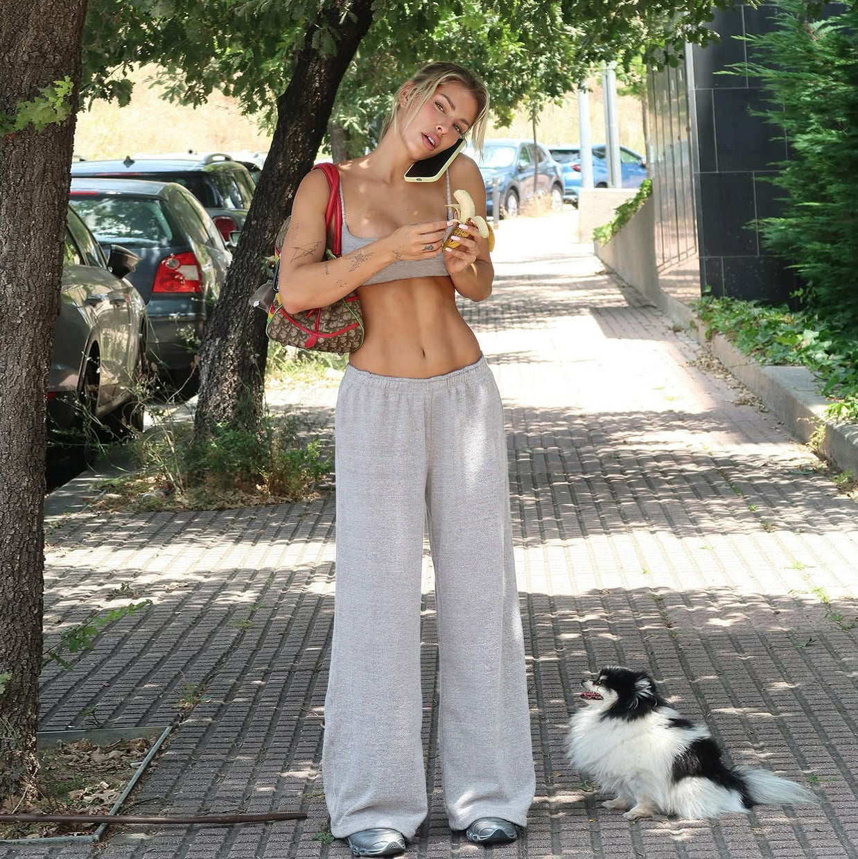 Strappy wide-leg pants suit, street style trouser suit
