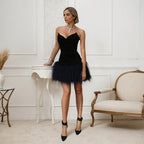 Strapless Sexy Elegant Mini Dress with Furry Hem