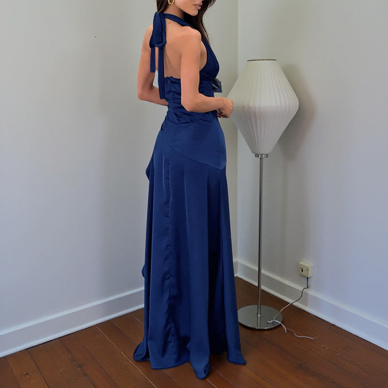 Sexy Deep V-Neck Halter Backless Slit Dress, Formal and Casual Long Dress