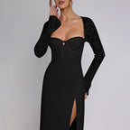 Sexy Lace-Trimmed Long Dress, Slim Fit with Slit