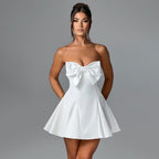 Elegant and Sexy Slim-Fit Strapless Mini Dress with Bow