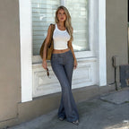 Retro-style vertical striped color-blocked flared pants, sexy, simple, casual, slim-fitting trousers