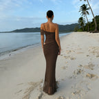 Elegant and sexy off-shoulder mesh see-through long dress for women