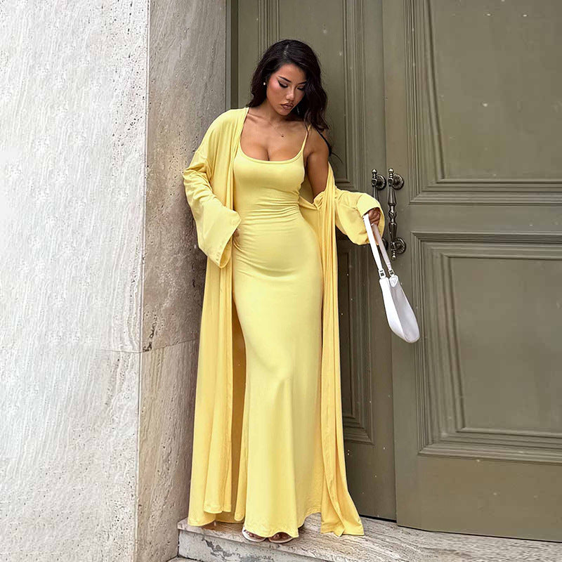 Casual dress, sexy fitted long cover-up set