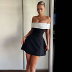 Elegant, Slim-fitting Off-the-shoulder Color-blocked Dress