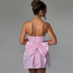 Elegant and sexy jacquard strapless mini dress with bow