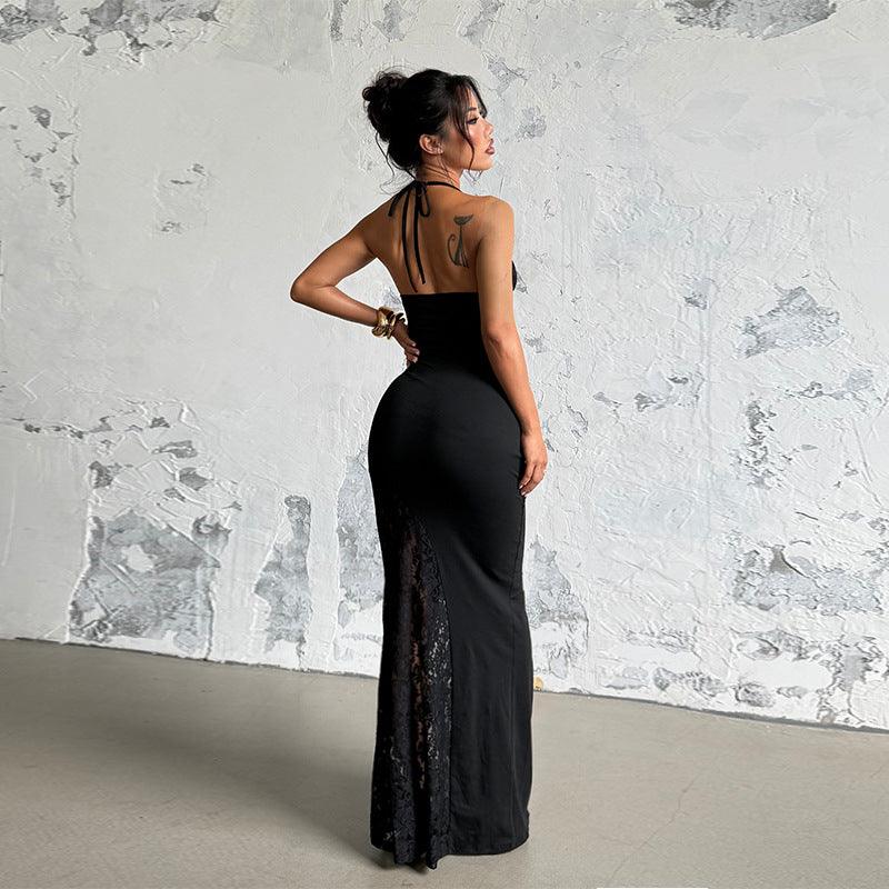 Fashionable Long Dress, Elegant and Slim Fit Sexy Lace Suspender Dress