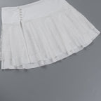 Spaghetti strap lace-trimmed belted top and high-waisted sexy slit mini skirt vacation set