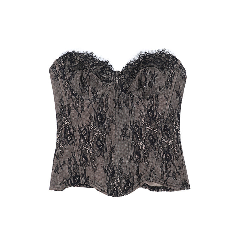 Lace Embossed New Waist-Cinching Corset, Sexy Backless Strapless Bandeau