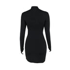Elegant and sexy fitted long-sleeved dress with cutouts and tie-up details